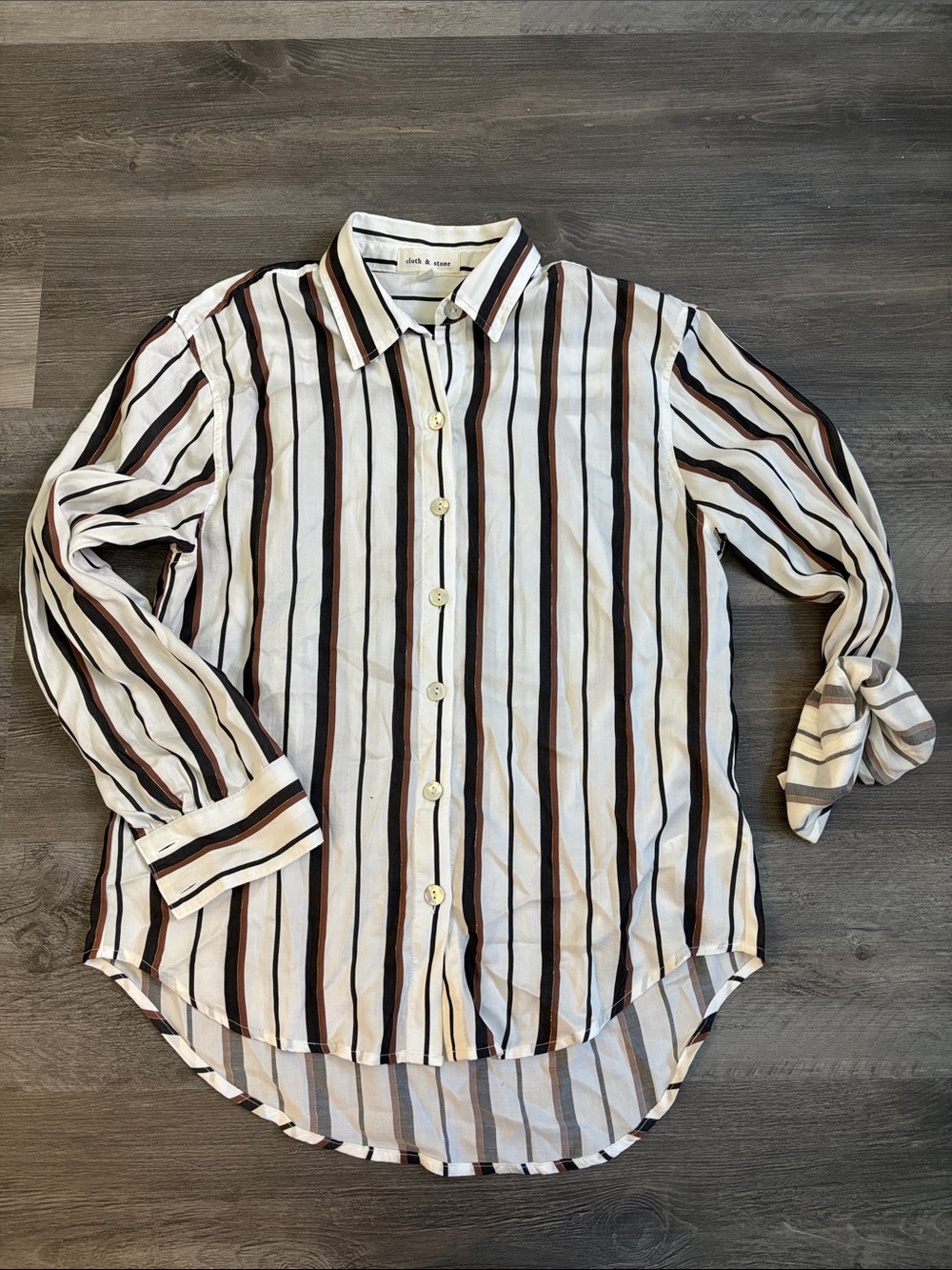 cloth & stone White Button-Up Shirt with Brown & Black Stripes